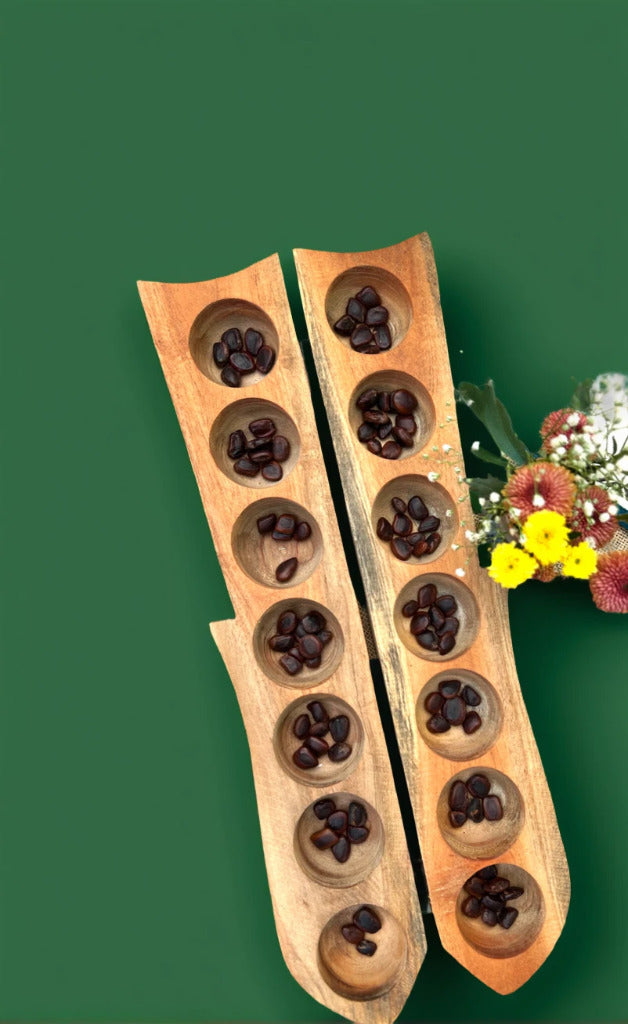 wooden grid for game to be played with seeds